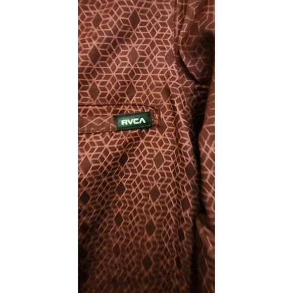 RVCA Mens Striped Button-Down Burgundy Regular Fit Size Small - Picture 5 of 8